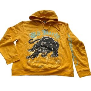 Ed Hardy Graphic Hooded Sweatshirt Men XL Crawling Black Panther Yellow Gold NWT